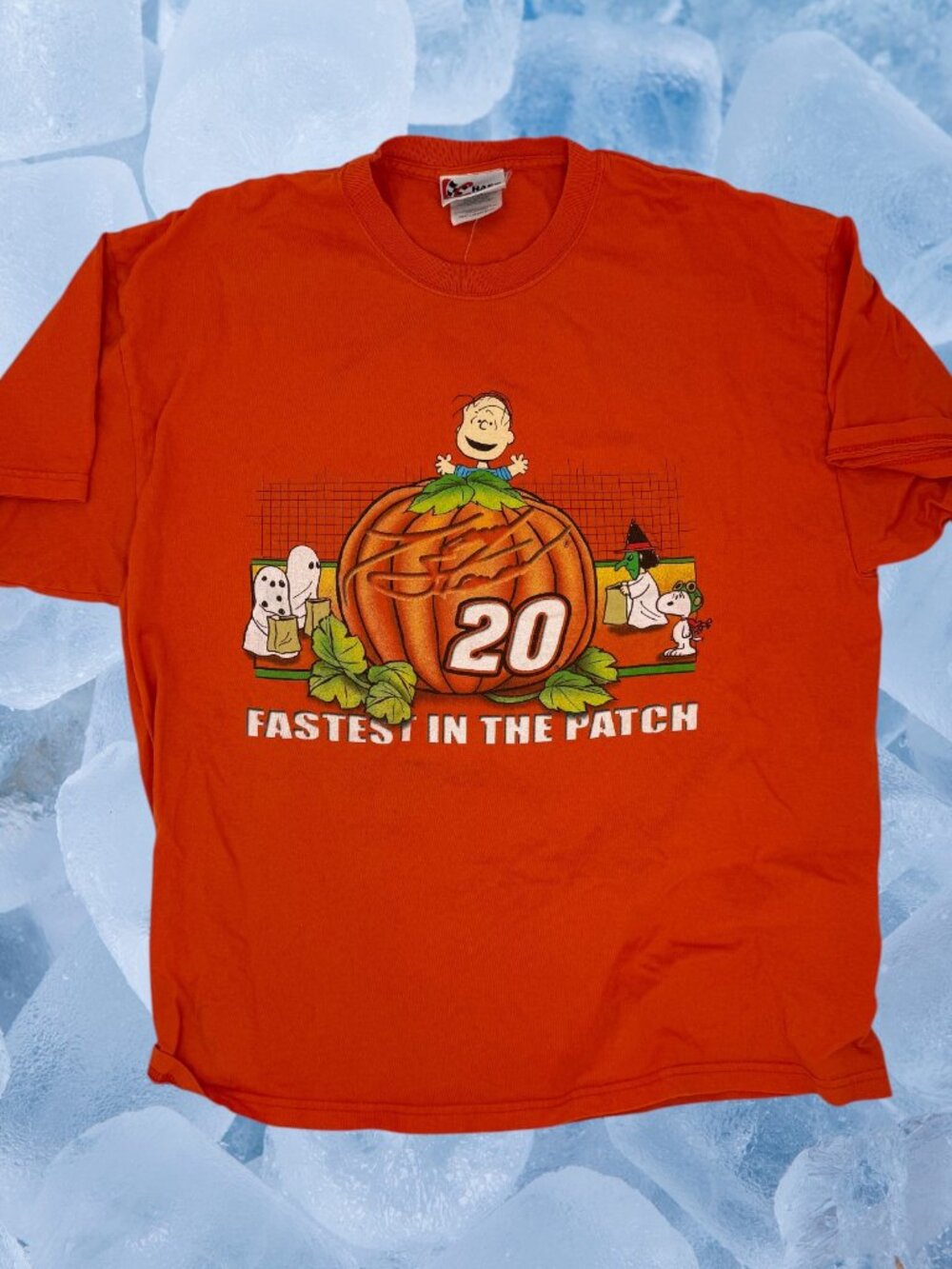 Vintage Tony Stewart Peanuts Snoopy Nascar Halloween Orange T-Shirt SZ XL